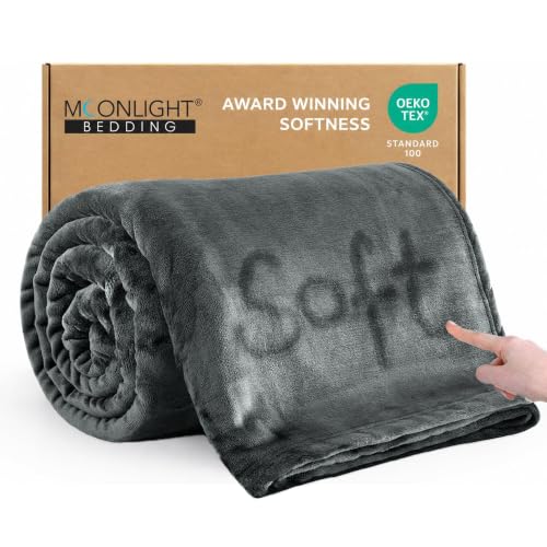 MOONLIGHT20015 Fleece Throw Blanket for Sofa Grey 4ft x 5ft - Soft Cosy Fluffy Blankets for Bed/Couch, Warm Single Versatile Throws for Adults, Dark Gray, 130x150 cm