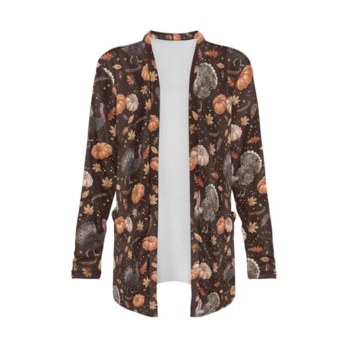 Image of Fall Maple Leaf Cardigan Sweaters for Women Long Sleeve Cardigan Soft Drape Open Front Dusters V-Neck Jackets Dressy