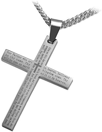 Rapid Spirit Stainless Steel the Lords Prayer Cross Pendant with English Scripture With Chain - Length 65cms