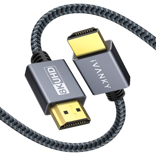 IVANKY 8K HDMI Cable 6.6 FT, High Speed 48Gbps HDMI 2.1 Cable, Supoort 4K@120Hz 8K@60Hz, HDR, 3D, HDCP 2.2&2.3, Braided HDMI Cord, 6ft Compatible with Roku TV/PS5/HDTV/Blu-ray