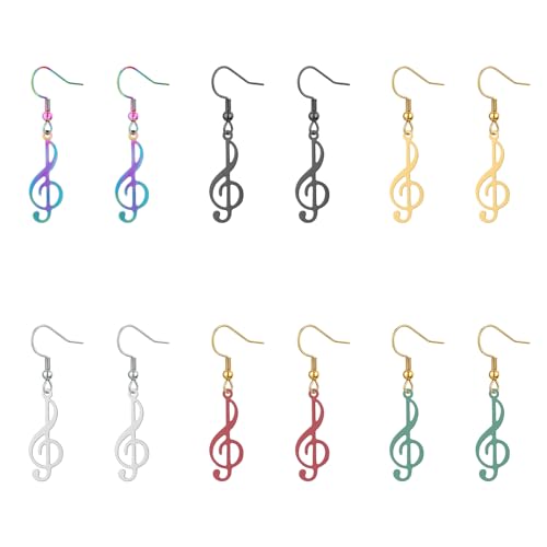 6 pairs Treble Clef Music Note Earrings for Women, Stainless Steel Musical Note Dangle Earrings, Music Lover Jewelry Gifts