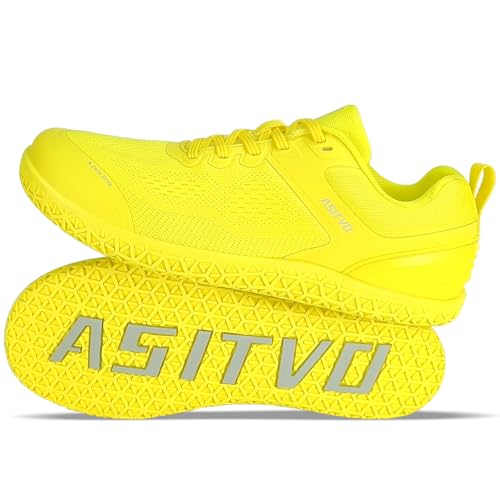 ASITVO Wide Barefoot Shoes Men Gym Zero Drop Sole Minimalist Cross Trainer Width Toe Box Size 9 Sneakers Grounding Hiking Shoes Fluorescent Yellow 42