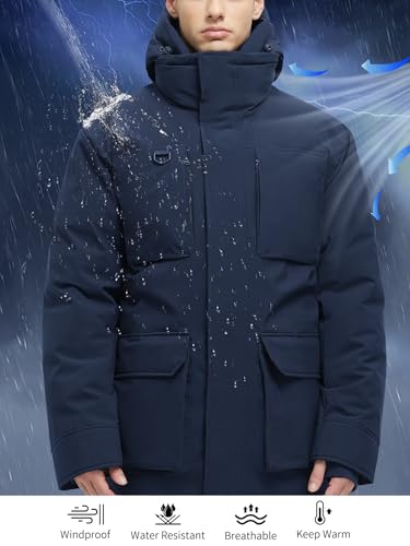 Long Winter Jackets for Men Faux Two-Piece Waterproof Parka Snow Warm Coats with Hood - Image 4