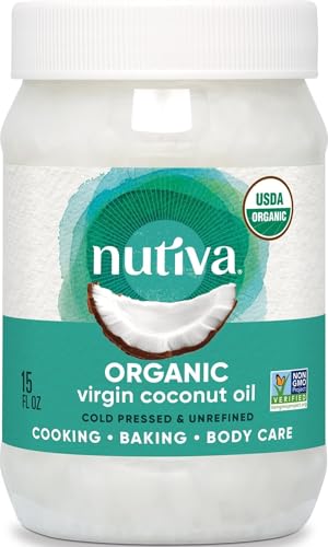 Image of Nutiva Organic, Cold-Pressed, Unrefined, Virgin Coconut Oil from Fresh, non-GMO, Sustainably Farmed Coconuts, 15-ounce