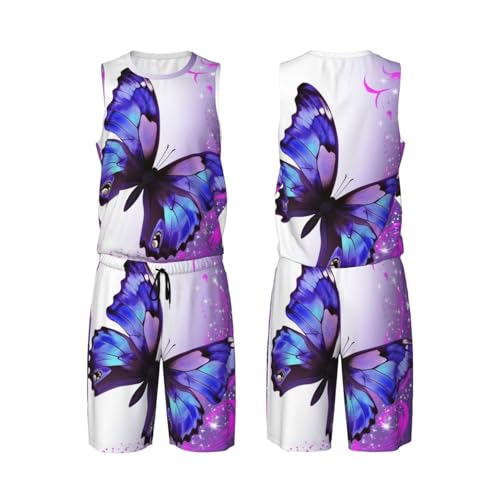 Maillot de basket-ball 2 pièces avec débardeur et short imprimé papillon pour homme
