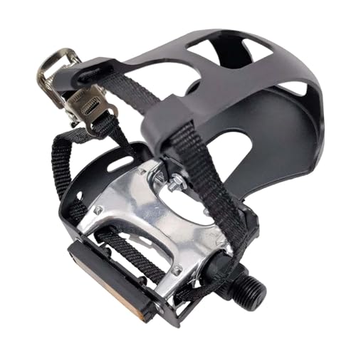 SM SunniMix Bike Pedals with Toe Clips and Straps Bicycle Pedals 14mm Spindle with 9/16" Axle for Stationary Bike Outdoor Bicycles Repair, Left