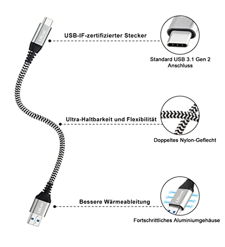 LDLrui USB A to USB C Data Transfer Cable 10Gbps 6FT 2Pack, Durable USB Type C Charger, High Speed USB 3.2 Gen 2 Sync Charge Cable, for Samsung S20/S10, MacBook, PS5 Consoles, Android Phone, and More