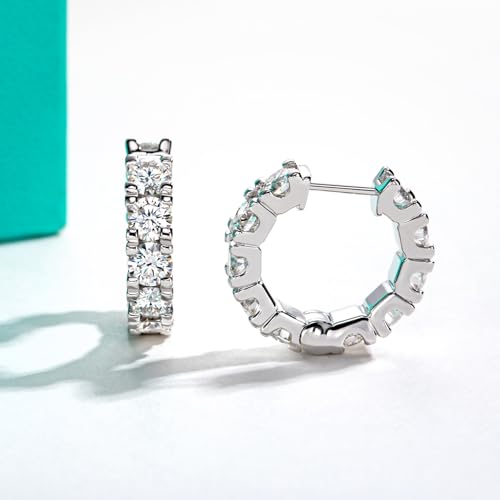AnuClub Moissanite Hoop Earrings 2.4/6cttw D Color VVS1 925 Sterling Silver 3/4mm Moissanite Huggie Piercing Earrings for Women Wife Her with Certificate3