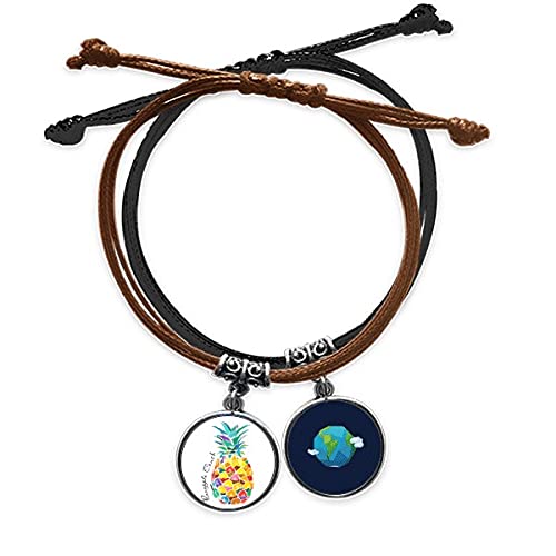 Pulsera de piña tropical en cuero ajustable con cordón trenzado de mano