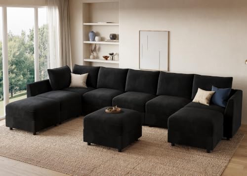 Image of HONBAY Oversized Modular U Shaped Sectional Sofa with Storage,Black