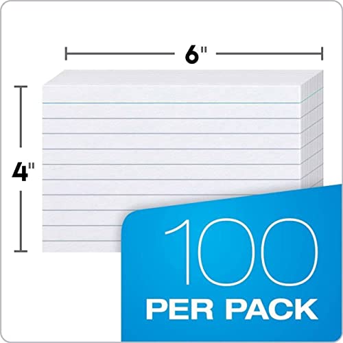 MARKQ Ruled index card, 100 Pack White Lined Record Cards for Office School Note making, List Making, Revision Flash Cards, 6” x 4", 240GSM