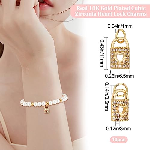 Beebeecraft 1 Box 10Pcs Padlock Charms 18K Gold Plated Hollow Lock Charms with Cubic Zirconia and Jump Ring for DIY Crafts Necklace Valentine's Day Jewelry Making - Image 2