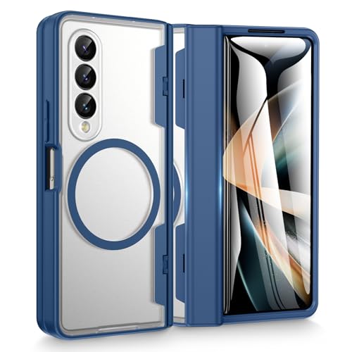 Doeshine Coque pour Samsung Z Fold 4, Charge Magnétique & Protection Charnière Renforcée, [Verre Trempé Protection Écran] Etui Housse Cover (Bleu)