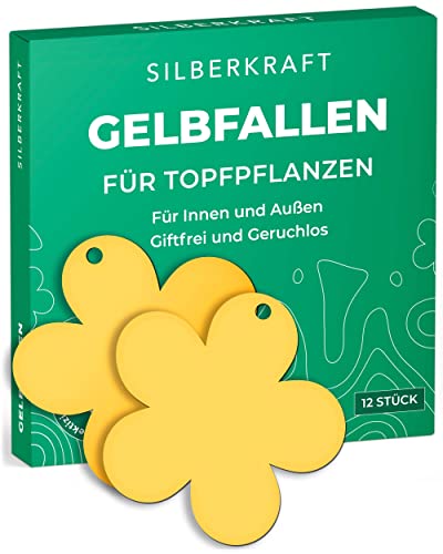 Silberkraft Trappola gialla 12 pezzi - per il controllo degli insetti - utilizzabili in balcone e in appartamento contro moscerini dei funghi, mosche bianche, moscerini della frutta, afidi