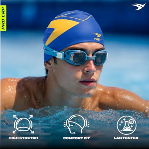 Image of Pro Performance Swimming Cap | India's First Lab-Tested Swim Cap| Hydrodynamic Race Fit | Reduced Drag Design | Ultra Soft, Tear-Resistant & Anti-Slip | for Advanced Swimmers - Blue & Yellow