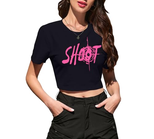 Image of Betusline Girls & Women Basic Summer Short Sleeve Slim Fit T-Shirts Soft Crewneck Crop Y2k Tee Cute Gym Fashion Clothes