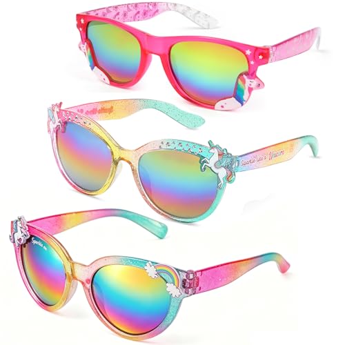 Image of 3 Pairs Kids Sunglasses Girls,UV Protection Sunglasses Toddler Eyewear for Party Favors Beach Glasses Age 3-12