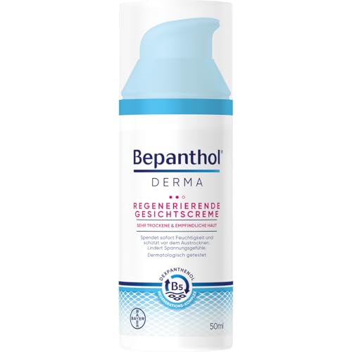 Bepanthol DERMA Regenerierende Gesichtscreme, Gesichtspflege für empfindliche und sehr trockene Haut, dermatologisch getestete Feuchtigkeitscreme mit Dexpanthenol, nicht-komedogene 50 ml Pumpflasche
