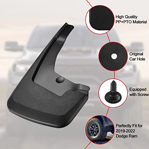 Image of BDFHYK Mud Flaps Splash Guards Mudguards Mudflaps Compatible with Dodge Ram 1500 (2019-2022) Without Fender Flares, 4PCS Front & Rear Side