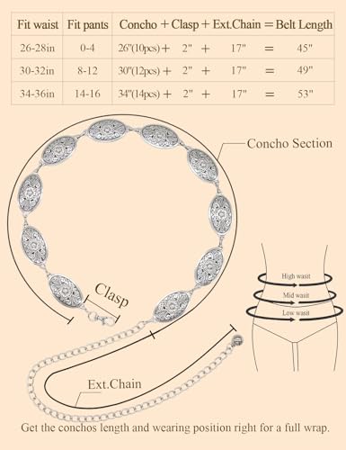 Image of TOPACC Western Metal Concho Belt for Women Cowgirl Chain Belts for Dresses Jeans Country Concert Outfit