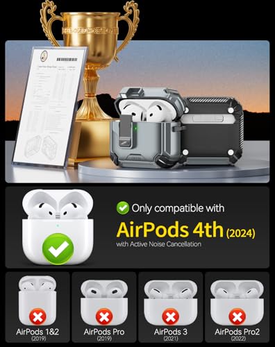 Image of Pohgelan Compatible with AirPods 4 Case (Silver) | Magnetic Automatic Lock with Phone Stand & Cleaning Kit,Compatible with Magsafe