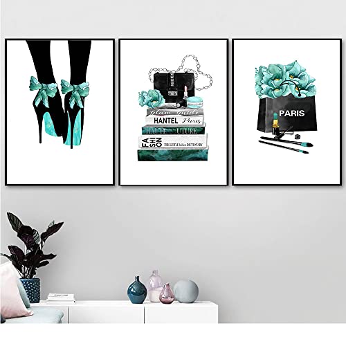 Yowocal Fashion Woman Wall Art Canvas Print Poster,8"X12" Perfume Handbags High Heels With Flowers Drawing Decor For Living Room Bedroom Girls Dorm Make Up Room(Set Of 4,Unframe) #TOP4