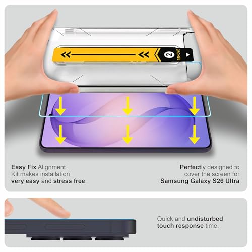 Image of Affix 2 Pack for Galaxy S26 Ultra Tempered Glass, Screen Protector Guard with Easy Fix Installation Tool, 9H Hardness Shatterproof, HD Clear Scratch Resistant