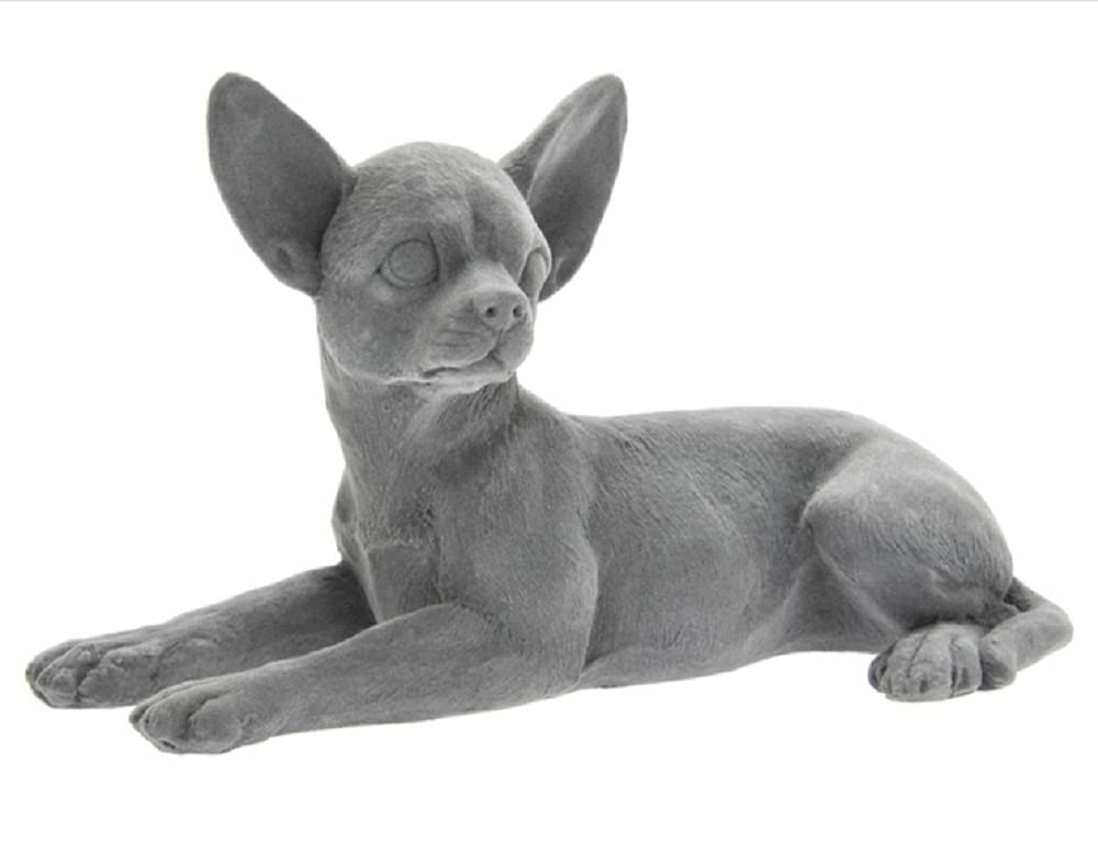 Dog Figurine Ornament Animal Figure Chihuahua Lying Velvet Smooth Grey Resin