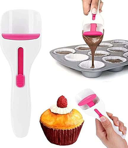 Scoop With Silicone Plunger Measures Equal Cupcakes or Muffins, One-Touch Sliding Button Dispenses Batter, Dishwasher-Safe & BPA-Free