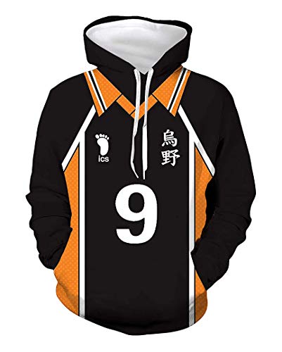 BoerMee Haikyuu Cosplay Costume Karasuno High School Volleyball Sports Hoodie Tracksuit (XS, Black 9)