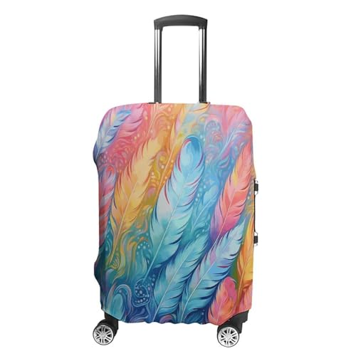 Hand Drawn Feathers Travel Luggage Cover Washable Anti-scratch Suitcase Protector Dustproof Protective Cover Case for Wheeled Luggage Fits 19-32 Inch Luggage