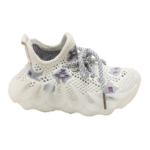 Image of Hopscotch Baby Boys and Baby Girls Mesh Applique Art Printed Lace Athletic Shoes in Beige Color