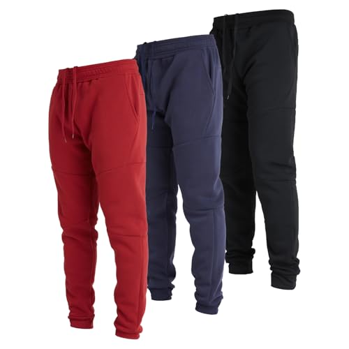 Ultra Performance 3 Pack Fleece Active Tech Joggers for Men, Mens Sweatpants with Zipper Pockets