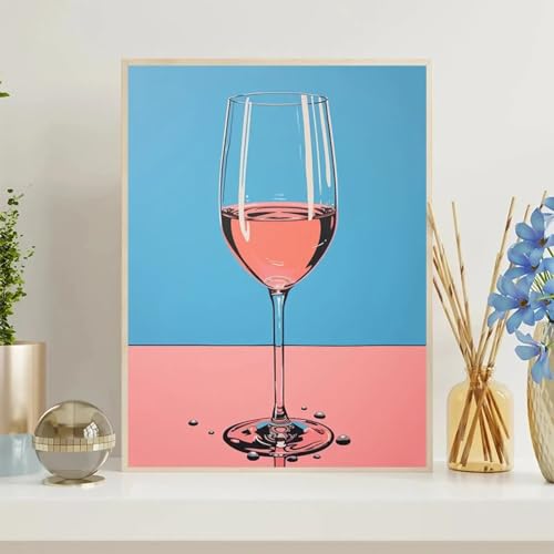 Affiche verre de champagne rose et bleu style rétro toile 80x120cm sans cadre decoration salon maison