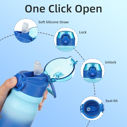 Image of BJPKPK 14 oz Insulated Water Bottle, Straw, Handle, Stainless Steel Flask | Leak Proof Locking Lid, Double Wall Vacuum, Keeps Hot /Cold, BPA Free, Dishwasher Safe, Travel & Sports, Sky