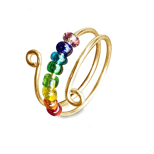To My Daughter - Fidget Ring Anxiety Meditation Ring for Women Ring with Beads Spinner Adjustable Swivel Ring Figet Anxiety Jewelry Gift For Daughter Stepdaughter (to my daughter coloful beads-1)