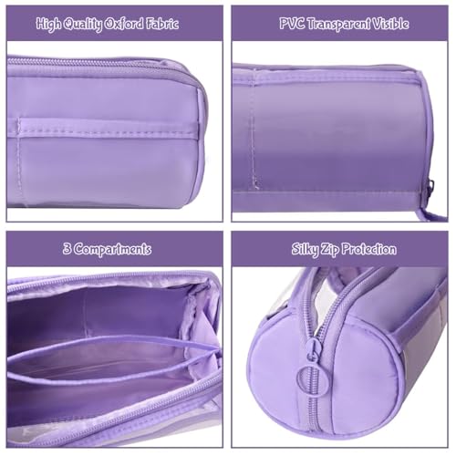 Image of Zibuyu Cylindrical Pencil Case, Oxford PVC Toiletry Pouch, Waterproof Zippe