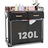 Cesto Ropa Sucia con 2 Secciones y 2 Cajones, Organizador de Ropa de 120 Litros con Bolsas de Tela Oxford Extraíbles,...