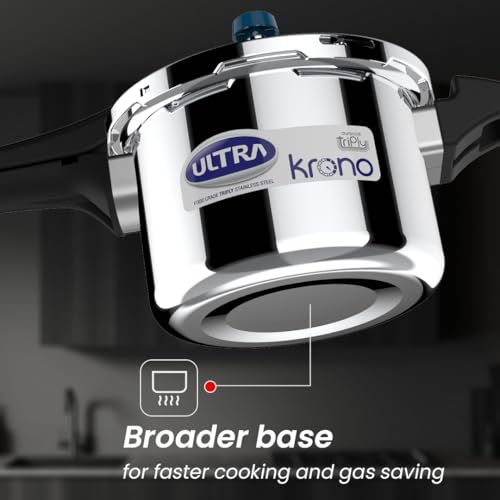 Image of Ultra Triply Krono Pressure Cooker 5.5 Litre | Whistle Counter | Spillage Control | AISI 304 Food Grade Stainless Steel Cooker | 5 Years Warranty | 1.2 MM Lid Thickness | Induction Compatible