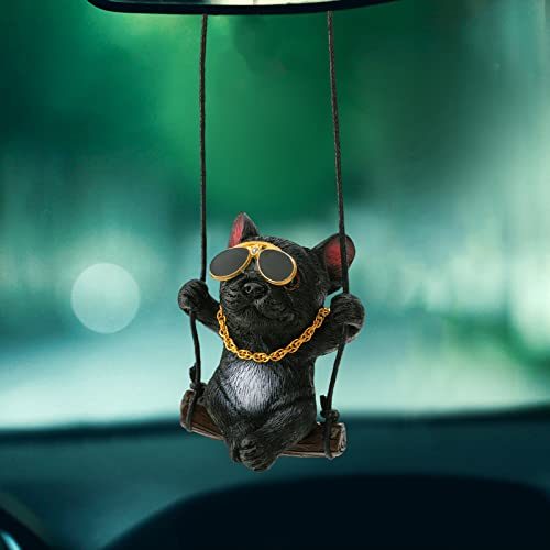 OOTSR Auto-Ornament, Bulldogge, niedliches Zubehör für Auto, Hund, Dekoration für Auto-Anhänger, Hund für Rückspiegel, mit Seil