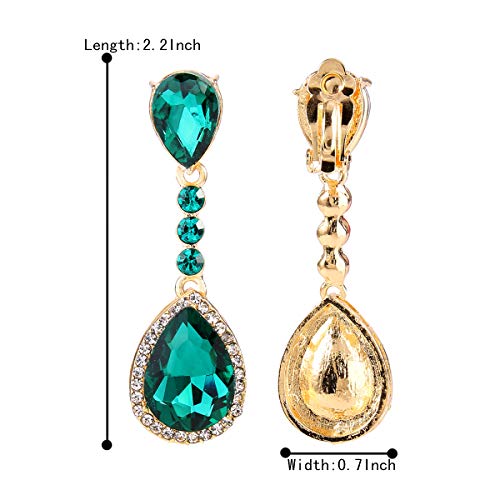 Brilove Wedding Bridal Clip-On Earrings For Women Crystal Teardrop Infinity Figure 8 Chandelier Dangle Earrings Emerald Color Gold-Toned #TOP3