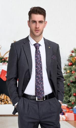 Image of Hi-Tie Paisley Floral Ties Set for Men Silk Mens Stripes Necktie Pocket Square Cufflinks Set Formal Business