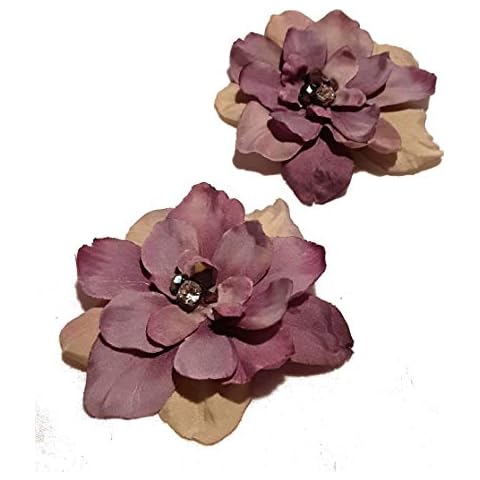 Lavender Purple Delphinium Flowers with Crystals Hair Flower Clips - Pair Cover