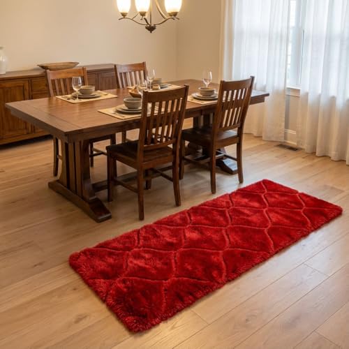 Image of Carpet for Hallway, Kitchen, and Modern Interiors, Cozy Shag Runner for Living Room, Entryway & Office Decor Size 2x6 feet Full Red