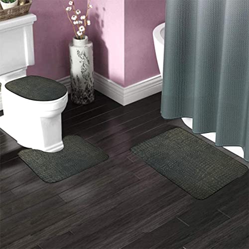 Badezimmerteppich-Set aus 3 Teilen, einzigartiger Bezug Krokodil schwarz Kupfer metallisch strukturiert, waschbarer Badteppich, rutschfest, mit Rückenpolster, Konturteppich und Toilettendeckelbezug – Bild 4