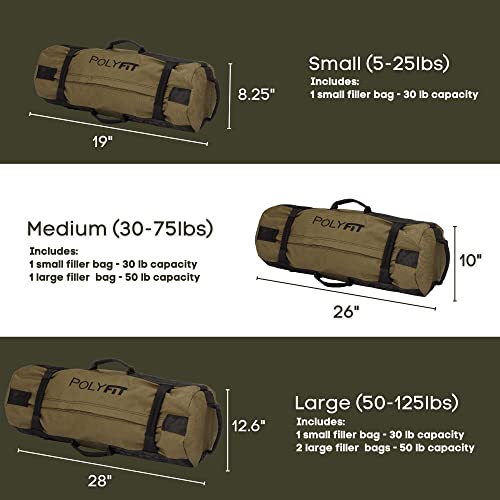 Polyfit Workout Sandbag For Fitness - Heavy Duty Sandbag Workout Bags With 8 Gripping Handles For Sand Bag Weight Training - Large (50Lbs To 125Lbs) - Tan #TOP5