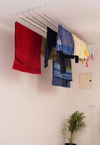 Image of 6 Pipes x 5 Feet - Stainless Steel Wall Mounted Cloth Drying Stand, Cloth Stand for Drying Clothes Foldable, Wall Mount Cloth Drying Stand Folding, Clothes Drying Stand