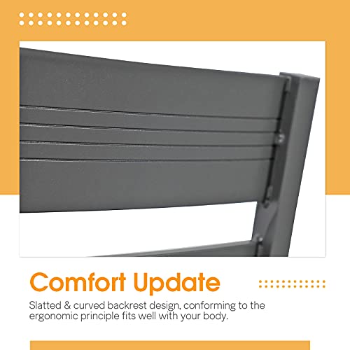 Soleil Jardin Outdoor Aluminum 2-Piece Patio Dining Chairs With Cushions, Stackable Bistro Chairs For Balcony, Garden, Backyard, Dark Grey Finish & Grey Cushion #TOP5