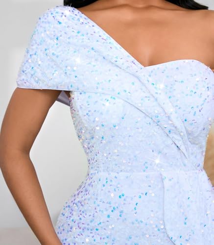 Image of Cololura Women Sexy Sequin One Shoulder Mermaid Formal Party Cocktail Gowns Bodycon Evening Maxi Dress