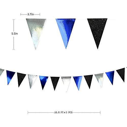 Image of 30Ft Navy Blue Black and Silver Party Decorations Royal Blue Triangle Flag Pennant Banner Bunting for Graduation Birthday Wedding Bridal Shower Nautical Ahoy Achor Themed Party Decorations Supplies